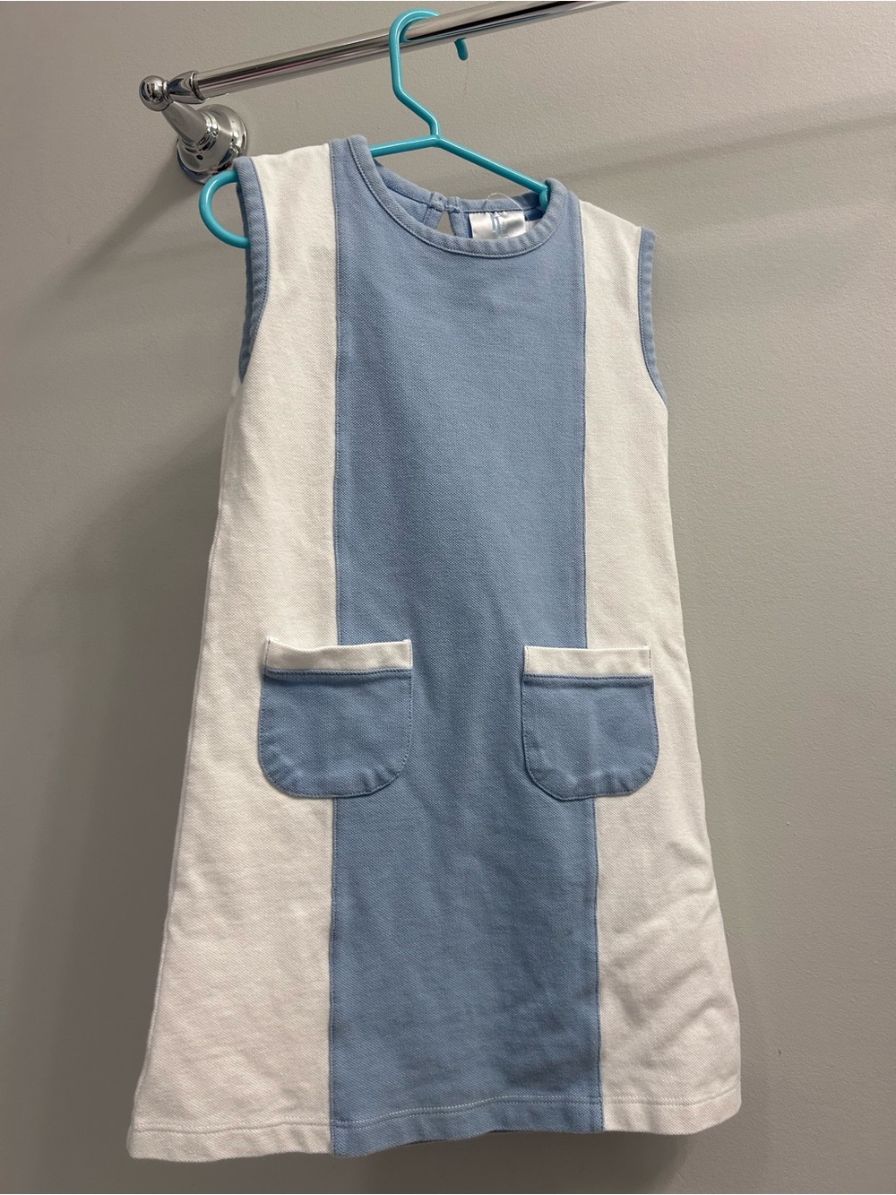 Little English Blue and White Sleeveless Pocket Shift Dress
